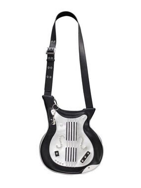 Black and Silver Guitar-Shaped Crossbody Bag